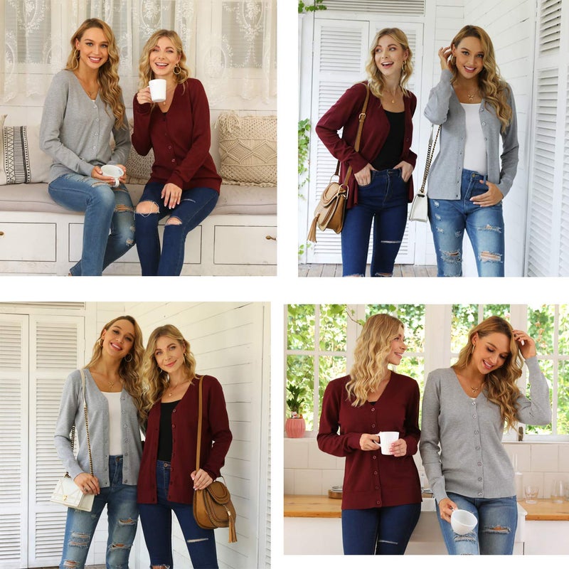 VIISHOW Women Long Sleeve Button Down V Neck Lightweight Basic Knit Sweater Cardigan, Black, Small - Image 5
